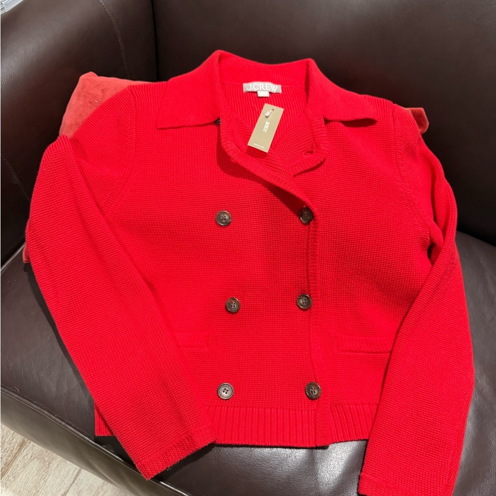 J. Crew double breasted red knit blazer. New with tags. Size XS.
